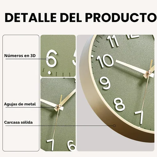 Miniatura 9 de Roymnie Reloj de pared verde, silencioso, funciona con pilas, 8 pulgadas, moderno, analógico, sin tictac, decorativo, para cocina, oficina, baño