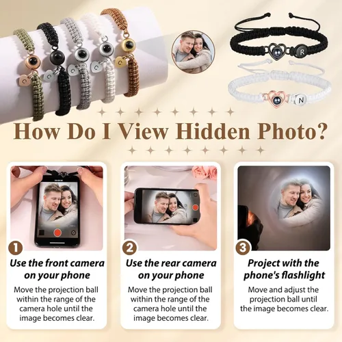 Miniatura 6 de Pulsera con inicial personalizada con imagen en el interior, cuerda de proyección de fotos personalizada para hombres y mujeres, regalo