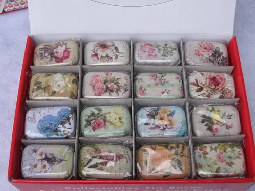Miniatura 19 de 8 piezas de mini flores de estaño organizador de joyas caja de almacenamiento cajas decorativas pequeñas latas de metal floral con tapas