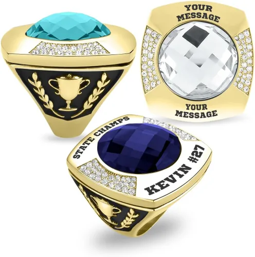 Miniatura 21 de Anillo de campeonato de acero inoxidable con texto y color personalizados - Trofeo, fútbol americano, béisbol, baloncesto, deportes electrónicos