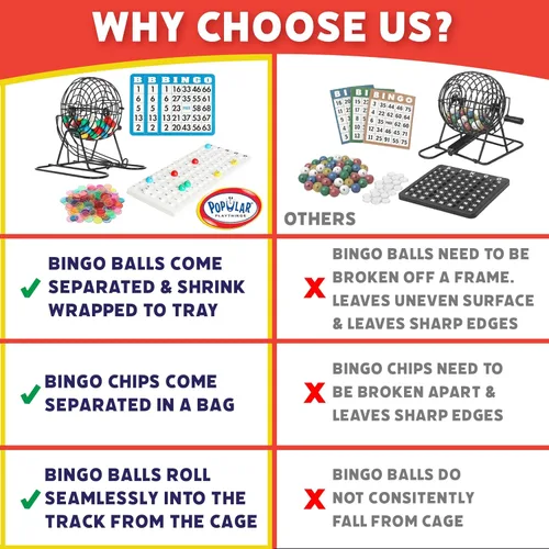 Miniatura 7 de Popular Playthings Juego de bingo de lujo, jaula de metal con tarjetas reutilizables y fichas de marcador, juego de mesa para adultos y niños, 18