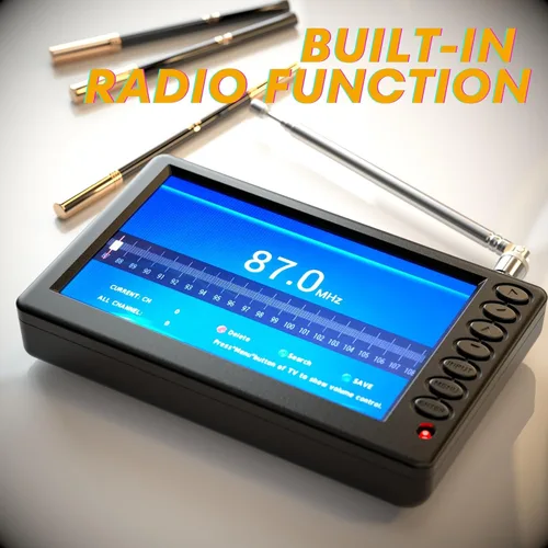 Miniatura 5 de Mini TV portátil de 5 pulgadas para automóvil, funciona con batería de bolsillo con control remoto, puerto USB y ranura para tarjeta TF, pequeño