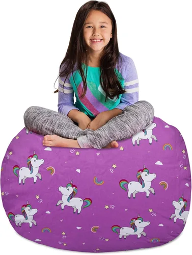 Miniatura 34 de Posh Stuffable Kids Funda de Silla Puf Rellenable para Almacenamiento de Animales de Peluche - Organizador de Juguetes Infantiles, Mediano 27