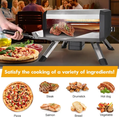 Miniatura 6 de AOSION Horno de pizza al aire libre, horno de pizza giratorio multicombustible de 14 pulgadas, horno portátil de pizza de gas de pellets de acero
