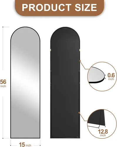 Miniatura 5 de Delma Espejo arqueado de longitud completa, espejo de pie de cuerpo completo, piso grande con soporte para pared, entrada, puerta, dormitorio, baño
