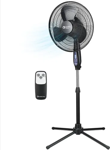 Miniatura 11 de Comfort Zone CZST161BTEBK Ventilador de pie oscilante de 16 pulgadas, opciones de 3 velocidades, cabezal oscilante de 90 grados, altura y Negro
