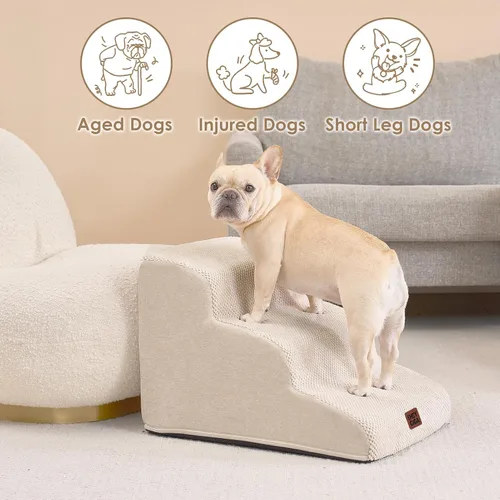 Miniatura 4 de EHEYCIGA Rampa de escaleras curvadas para perros pequeños de 15.7 pulgadas de alto, escalones para perros de 3 escalones para sofá y silla