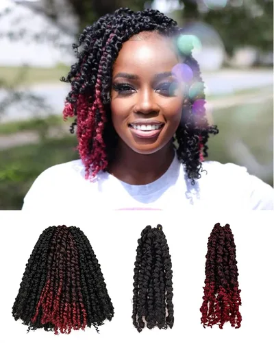Miniatura 43 de Paquete de 8 paquetes de cabello de ganchillo Passion Twist de 6 pulgadas, rizos bohemios pretrenzados previamente trenzados, negro natural 1B