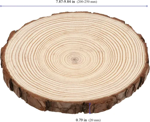 Miniatura 2 de KEILEOHO 9 piezas de rebanadas de madera natural con corteza, discos de árbol sin terminar de 8 a 10 pulgadas, rebanada de madera redonda