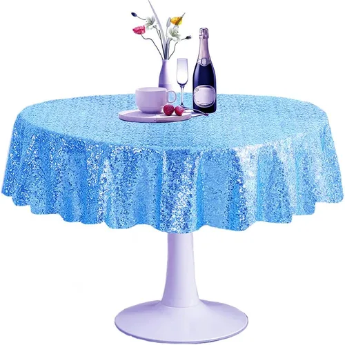 Miniatura 58 de Manteles redondos de lentejuelas negros para fiestas, de 121,9 cm, mantel redondo de purpurina ajustado, pequeño, lindo y dulce, para boda