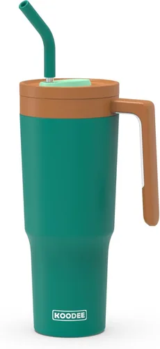 Miniatura 55 de Koodee - Vaso delgado de acero inoxidable de 20 onzas (4 unidades) aislado con doble pared, vaso de agua con 4 tapas, 4 popotes y 2 cepillos