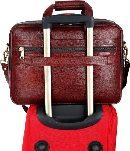 Miniatura 9 de Maletines de cuero de grano completo de 16 pulgadas para computadora portátil, bolsas de hombro para hombres y mujeres, bolsa de trabajo de Marrón