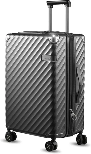LUGGEX Equipaje de mano 22 x 14 x 9 aprobado por aerolíneas - Maleta rígida expandible 100% policarbonato con ruedas giratorias, negro-pistola, Todo