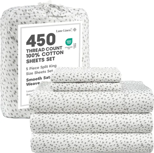 Miniatura 31 de LANE LINEN - Sábanas tamaño Split King para cama ajustable, 450 hilos, 100% algodón, 2 sábanas bajeras individuales XL, con bolsillo profundo, 05
