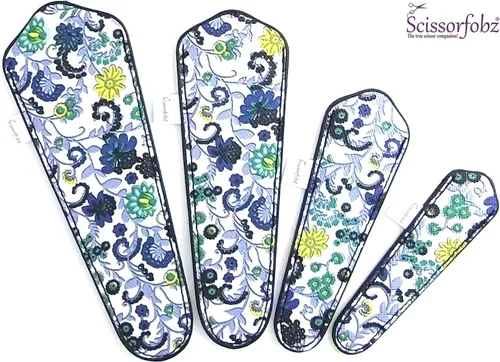 Miniatura 2 de Fundas protectoras para tijeras de diseñador, 4 unidades, tamaño surtido, diseño floral victoriano azul #4-304 Jardín floral victoriano azul