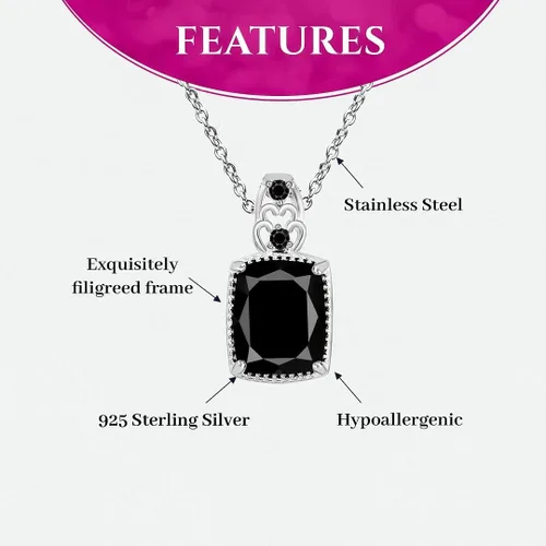Miniatura 5 de Shop LC - Collar con colgante negro para mujer, chapado en platino, plata de ley 925, cadena única de 20 pulgadas, No es una piedra preciosa