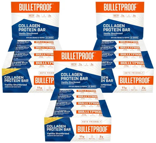 Barritas de proteína de colágeno, Mantequilla con vainilla, 11g de proteína, paquete de 36, Aperitivos saludables Bulletproof alimentados con pasto,