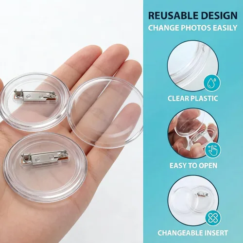 Miniatura 4 de NIIIYTYB Paquete de 10 pines de botón transparentes de 2.3 pulgadas, kit de botones para hacer tus propios botones acrílicos con juego