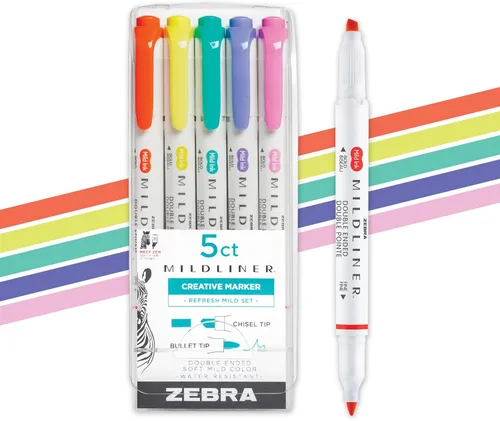 Miniatura 13 de Zebra Pen Mildliner - Resaltador de doble punta, puntas gruesas y finas, Azul