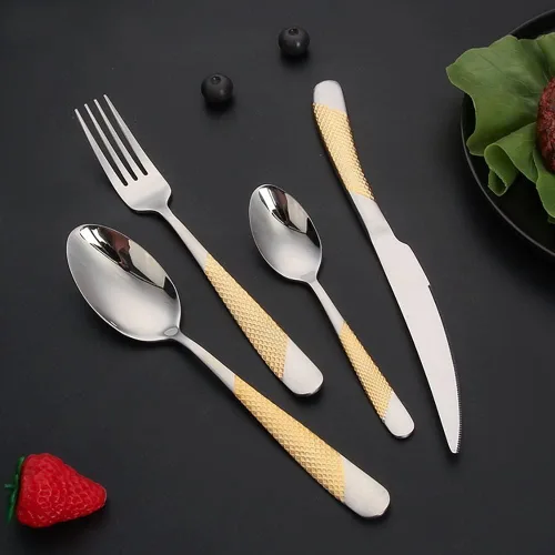 Miniatura 6 de Juego de cubiertos martillados para 16 cubiertos duraderos de acero inoxidable 18 10, 64 piezas de cubiertos delicados, tenedores y cucharas, juego