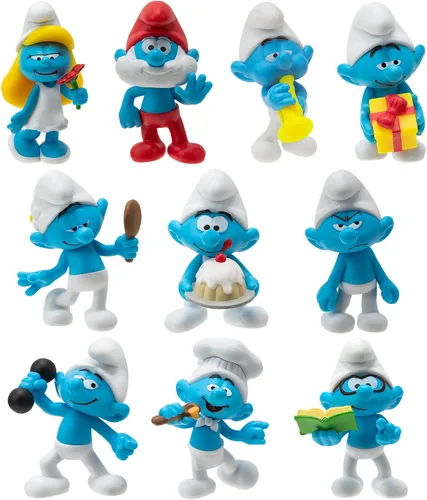 The Smurfs Paquete de 10 figuras clásicas del 40 aniversario – Cuenta con pitufina de 2 pulgadas, gruñón, codicioso, papá pitufo, cerebro, fuerte,