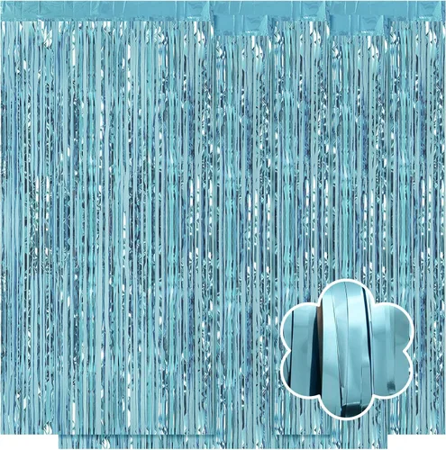 Miniatura 16 de Paquete de 5 cortinas de papel de aluminio negro de 3.2 x 9.8 pies, cortinas de oropel metálico con flecos, telón de fondo para cabina de fotos