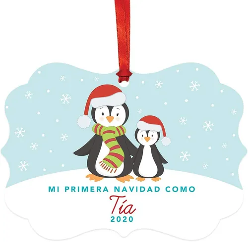 Miniatura 8 de Andaz Press Adorno de recuerdo de Navidad con marco de fantasía de familia española, Nuestra Primera Navidad Como UNA Familia De Tres 2024, Familia