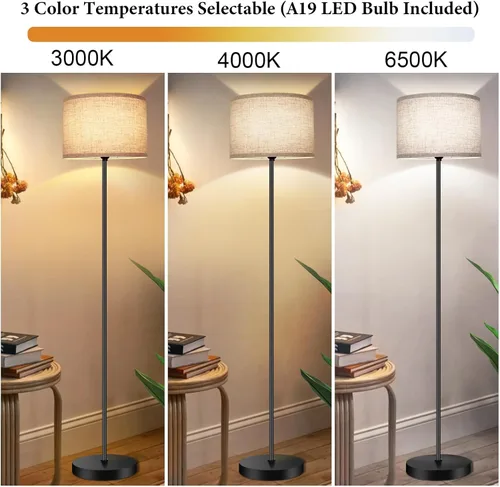 Miniatura 3 de TOBUSA Lámpara de pie para sala de estar y dormitorio con bombilla LED 3CCT, lámpara de pie moderna, pantalla de tambor, 65 pulgadas de alto
