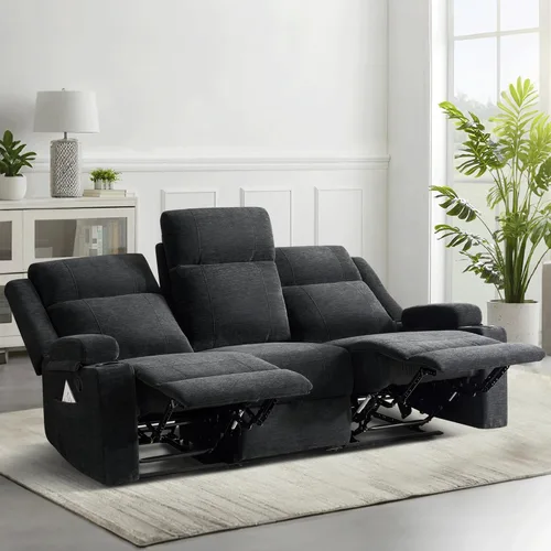 Miniatura 15 de GUEAPY Sofá Reclinable Manual Grande de 3 Plazas de Chenille Sofá Reclinable con Portavasos, Asiento Ancho, Fácil Montaje y Tela Resistente a