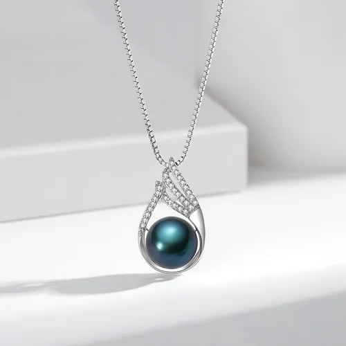 Miniatura 3 de Collar de perlas negras, blancas, doradas, grises para mujer, collar con colgante de plata esterlina, perlas cultivadas en agua salada auténticas