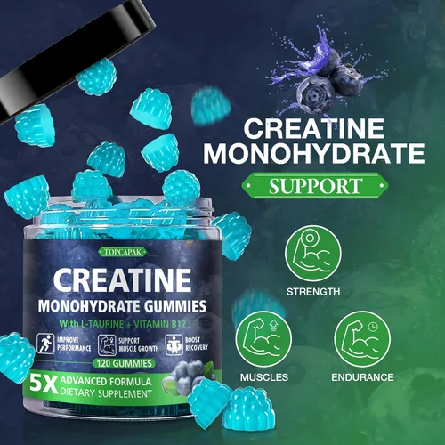 Miniatura 2 de Gomitas de Monohidrato de Creatina para Hombres y Mujeres - Sabor a Arándano, en Forma de Frambuesa - Gomitas de Creatina Masticables con Taurina