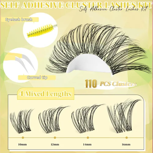Miniatura 3 de Yaiseiko Pestañas autoadhesivas en racimo de extensiones de pestañas naturales con pinzas, no necesita pegamento, pestañas individuales