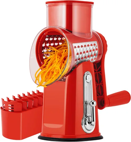 Miniatura 11 de SUSTEAS Rallador rotativo de queso con asa, triturador de verduras con 5 cuchillas bien diseñadas y base de succión fuerte, cortador redondo de Verde