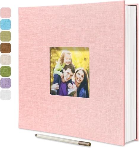 Miniatura 15 de HoneyTolly Álbum de fotos autoadhesivo para fotos de 4 x 6 imágenes, cubierta magnética de lino, 15 hojas/30 páginas en blanco para bodas Beige claro