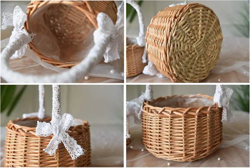 Miniatura 8 de Cesta de mimbre de ratán para flores, juego de 2 cestas de boda para niña, cesta tejida a mano de sauce con asas e inserto de plástico, cesta