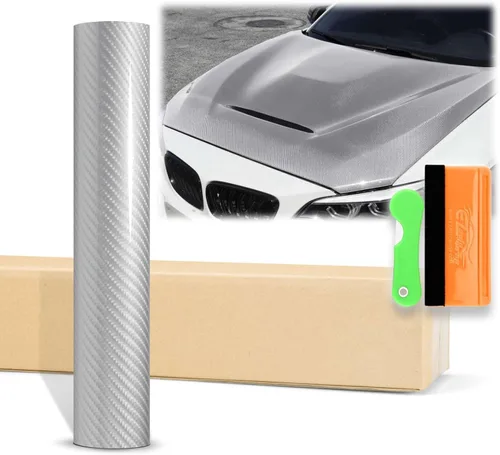 Miniatura 35 de EZAUTOWRAP - Adhesivo revestidor de vinilo muy brillante de fibra de carbono 7D prémium con juego de herramientas, lámina de calcomanía con Gris