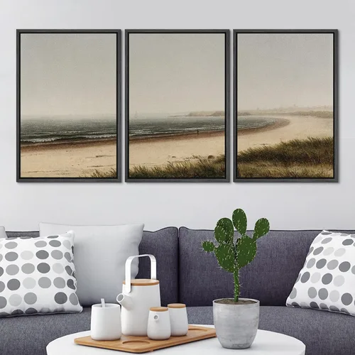 Miniatura 3 de Ashbrook Set de Arte de Pared en Lienzo Enmarcado, Naturaleza, Horizonte de Playa Nebulosa, Ilustraciones de Área Silvestre, Bellas Artes, Paisaje