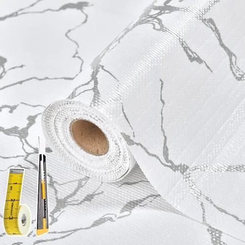 Miniatura 25 de Lámina para revestir estantes y cajones de cocina y baño, impermeable, antideslizante, sin adhesivo, fácil de limpiar, incluye cuchillo y cinta