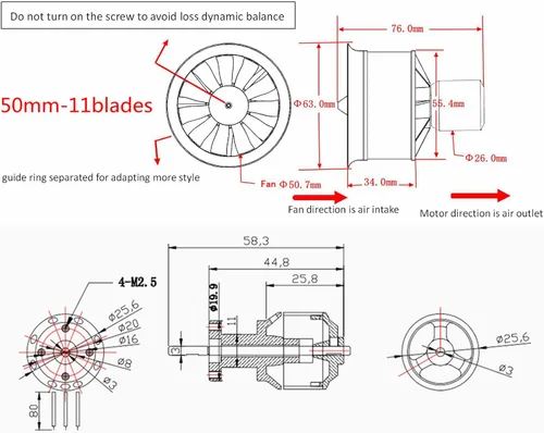 Miniatura 7 de EDF 1.969 in 4S 4300KV 16.8V 11 aspas con 40A ESC, ventilador eléctrico con controlador de velocidad electrónico, motor de chorro RC, motor sin