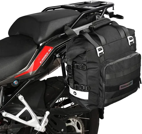 Miniatura 9 de Rhinowalk Alforja para motocicleta, 13 L, impermeable, bolsa de equipaje de liberación rápida para motocicleta de viaje (negro, 1 unidad)