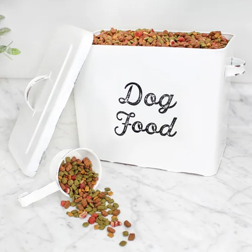 Miniatura 8 de AuldHome - Recipiente rústico de comida para perros; contenedor de almacenamiento blanco estilo granja para perros pequeños