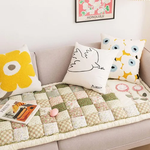 Miniatura 5 de vctops Funda de sofá bohemia de algodón acolchada de algodón con estampado floral, funda para sofá seccional, antideslizante, suave, protector