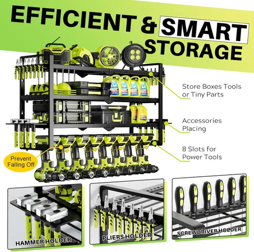 Miniatura 3 de Gran Organizador de Herramientas Eléctricas de Pared, Organizador de Almacenamiento de Garaje para Herramientas Inalámbricas con Soporte