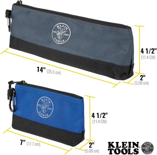 Miniatura 4 de Klein Tools 55559 - Bolsa de herramientas con cremallera de pie y mosquetones, bolsas de utilidad de 7 pulgadas azul y 14 pulgadas gris con fondo