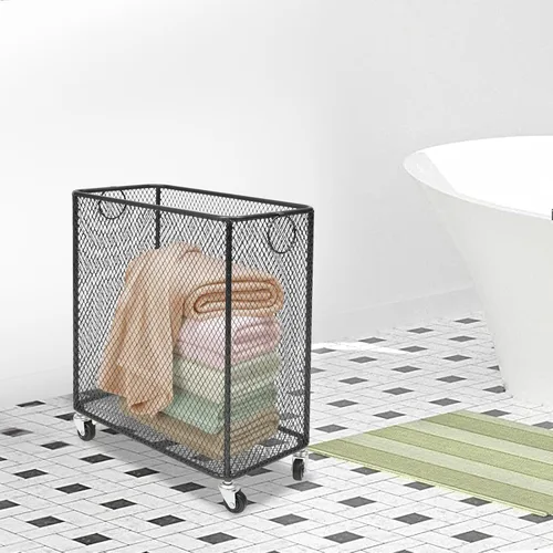 Miniatura 4 de Cesta de lavandería con ruedas, cestas grandes para ropa sucia, carrito de almacenamiento apilable con asas, organizador de alambre extraíble