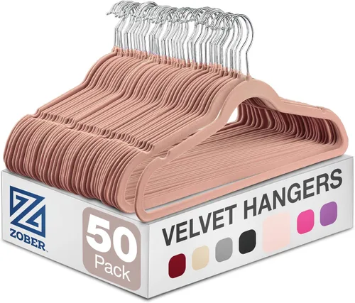 Miniatura 10 de Zober - Paquete de 50 perchas de terciopelo gris para abrigos, pantalones y ropa de vestir; perchas de fieltro fuertes y antideslizantes con ahorro