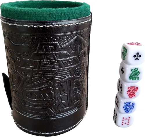 Miniatura 6 de marquez Juego de dados de póquer de copa con forro de cuero (cubilete)... Negro