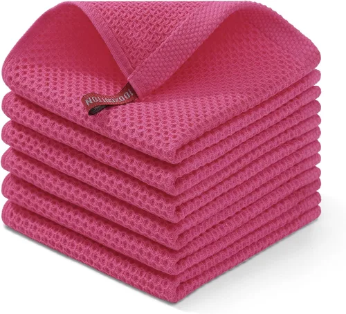Miniatura 12 de Homaxy Paños de cocina de 100% algodón con tejido de gofre, ultra suaves, absorbentes, de secado rápido, 12 x 12 pulgadas, paquete de 6, amarillo