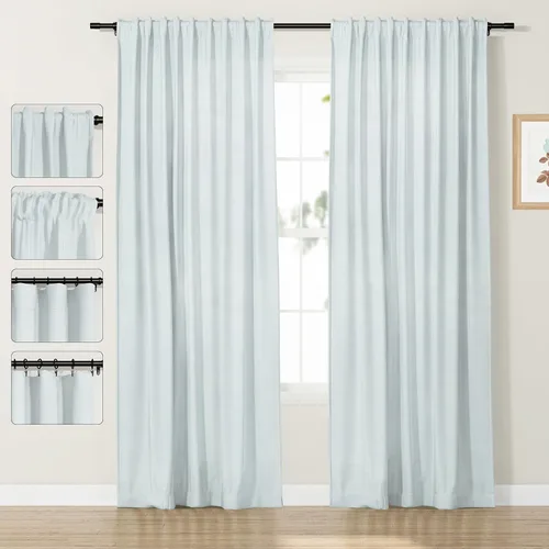 Miniatura 8 de ChadMade Cortina reductora de luz con bolsillo para barra, cortina de mezcla de lino y algodón para oficina, 96 pulgadas de largo, con pestaña Beige
