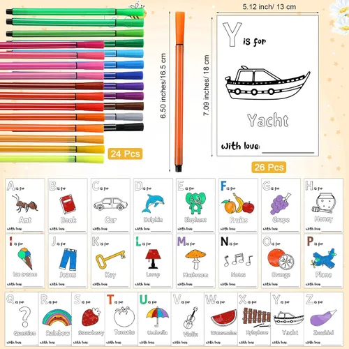Miniatura 3 de Geelin 51 piezas de libro ABC del primer libro ABC del bebé, libro de visitas, alternativa educativa, 26 tarjetas para colorear del alfabeto de la A
